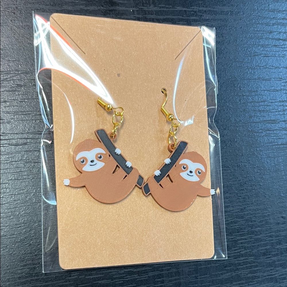 Charming Sloth Earrings in Brown and White Gold Plated Hypoallergenic